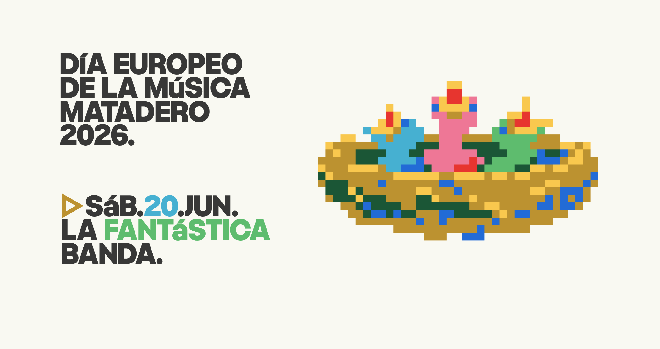 Cartel DEMM con ilustraci&oacute;n pajaritos pixelados