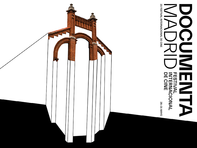 Ilustraci&oacute;n de una nave de Matadero Madrid con trazas de color