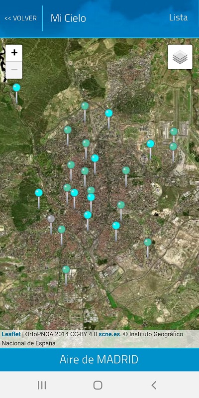 Sección "Mi cielo" de la aplicación móvil "Aire de Madrid"